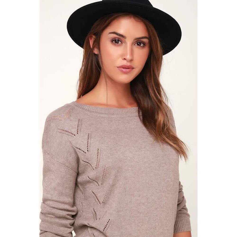 Lulus Pointelle Me More Light Brown Knit Sweater - Size S